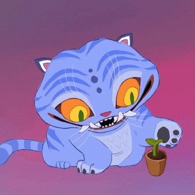 Cartoon Cat And Potted Plant With Mi GIF