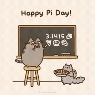 Cartoon Cat At Blackboard With 3.14159 GIF
