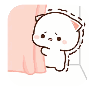 Cartoon Cat Behind Pink Curtain Sticker