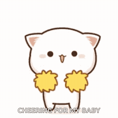 Cartoon Cat Cheering Baby With Yellow Pom Poms GIF