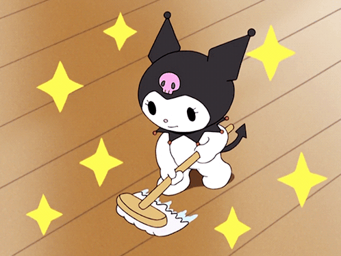 Cartoon Cat Cleaning Floor GIF