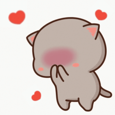 Cartoon Cat Covering Face With Hearts Flying GIF