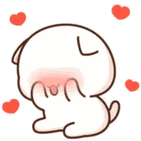 Cartoon Cat Covering Face With Paw Surrounded By Hearts Sticker