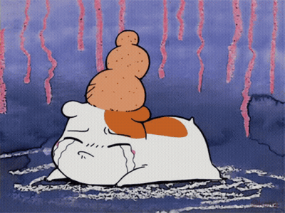 Cartoon Cat Crying With Squirrel On Top GIF