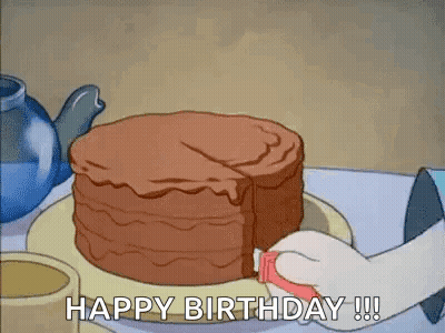 Cartoon Cat Cutting Chocolate Cake GIF
