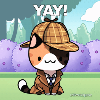 Cartoon Cat Detective Hat Coat Saying Yay GIF