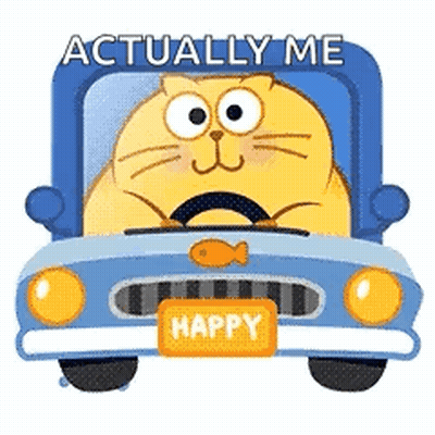 Cartoon Cat Driving Blue Car With Fish GIF