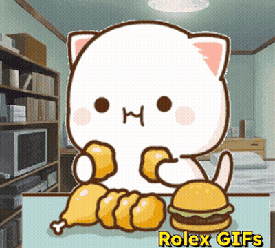 Cartoon Cat Eating Chicken And Hamburger GIF