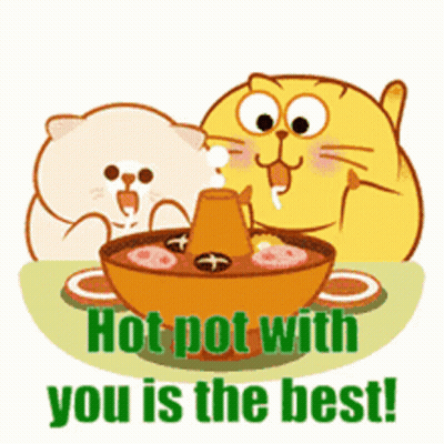 Cartoon Cat Eating Hot Pot With Another Cat GIF