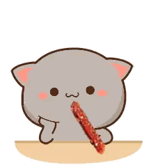 Cartoon Cat Eating Meat With Heart Sticker
