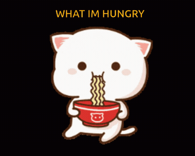 Cartoon Cat Eating Noodles Saying What Im Hungry GIF