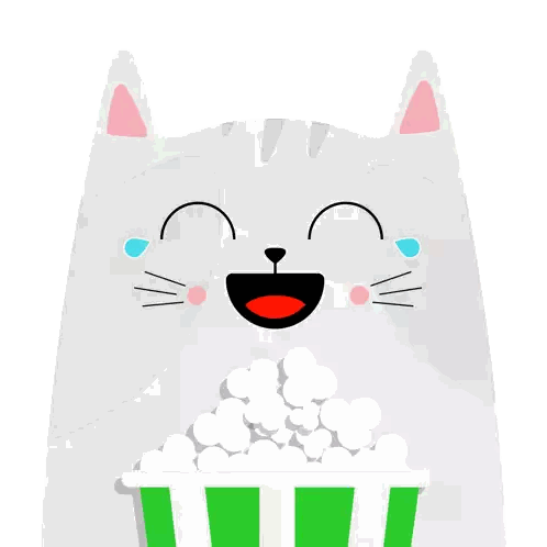 Cartoon Cat Eating Popcorn And Crying Sticker