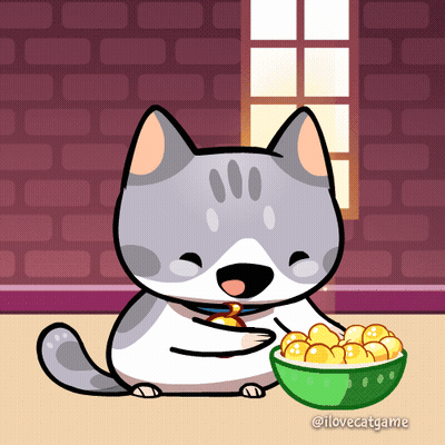 Cartoon Cat Eating Popcorn I Love Catgame GIF