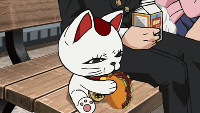 Cartoon Cat Eating Taco On Bench With Milk Box GIF