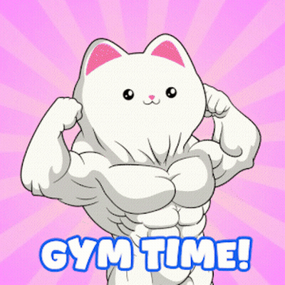 Cartoon Cat Flexing Muscles Gym Time GIF
