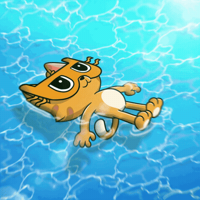 Cartoon Cat Floating On Back In Pool GIF