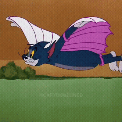 Cartoon Cat Flying In Purple Dress GIF