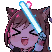 Cartoon Cat Girl Holding Light Saber With Heart Sticker