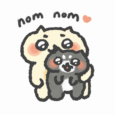 Cartoon Cat Holding Another Cat Saying Nom Nom GIF