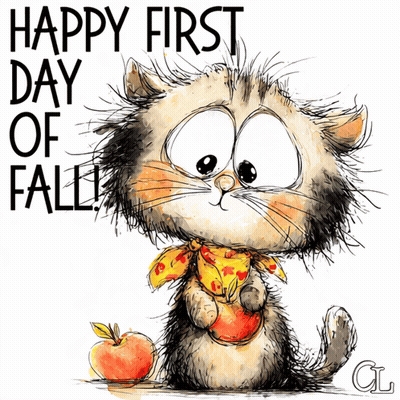 Cartoon Cat Holding Apple Happy First Day Of Fall GIF