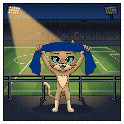 Cartoon Cat Holding Blue Scarf Over Head GIF