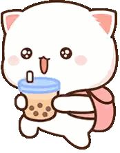 Cartoon Cat Holding Bubble Tea And Pink Backpack Sticker