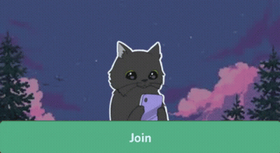 Cartoon Cat Holding Cell Phone Saying Join GIF