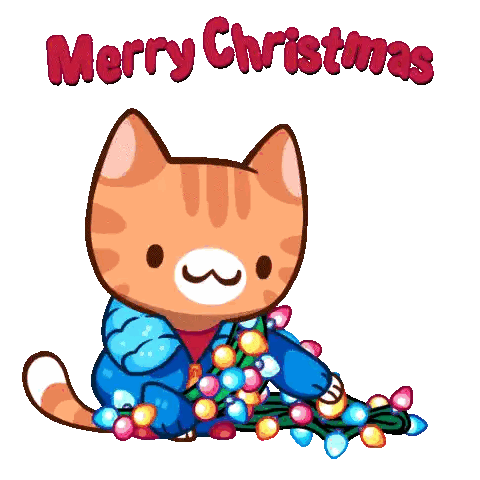Cartoon Cat Holding Christmas Lights And Saying Merry Christmas Sticker