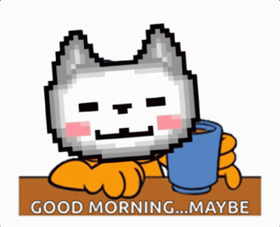 Cartoon Cat Holding Coffee Says Good Morning