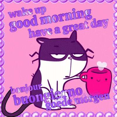 Cartoon Cat Holding Coffee Wake Up Good Morning GIF