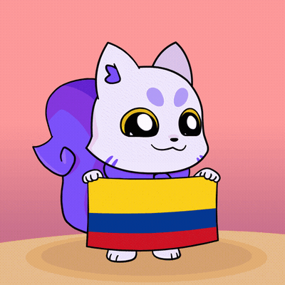 Cartoon Cat Holding Colombia Flag GIF