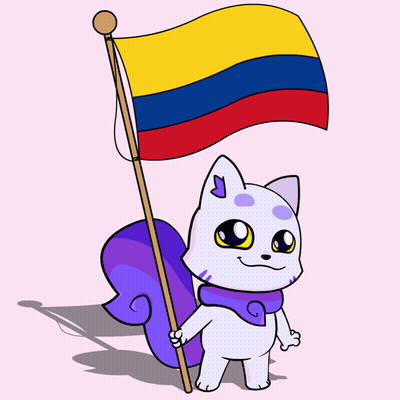 Cartoon Cat Holding Colombia Flag GIF