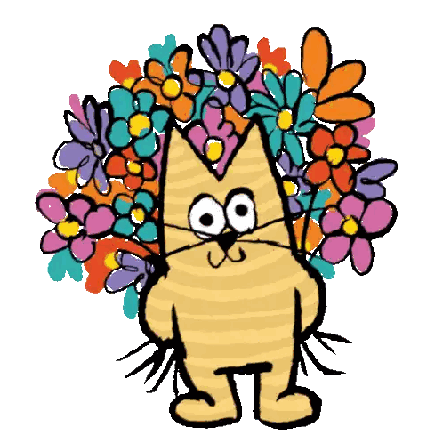 Cartoon Cat Holding Colorful Flowers Sticker