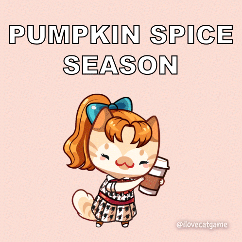 Cartoon Cat Holding Cup Of Coffee With Text Pumpkin Spice Season GIF