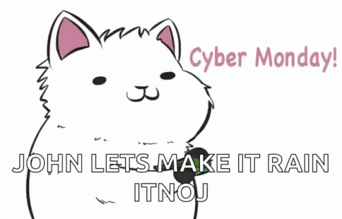 Cartoon Cat Holding Dollar Bill Cyber Monday GIF