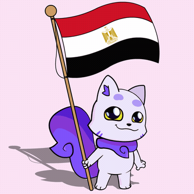 Cartoon Cat Holding Egyptian Flag GIF
