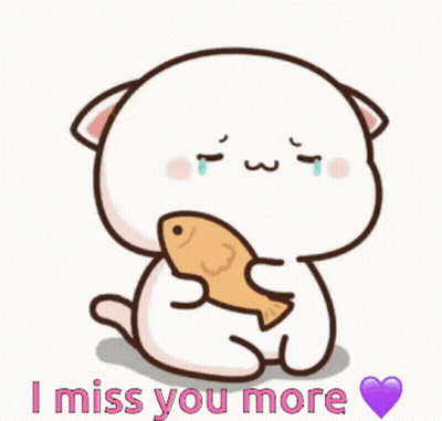 Cartoon Cat Holding Fish I Miss You More GIF