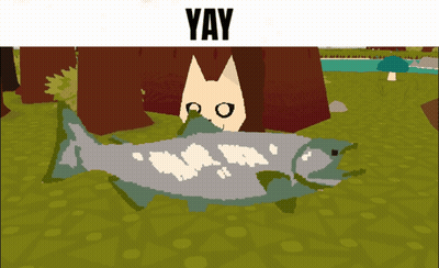 Cartoon Cat Holding Fish Saying Yay GIF