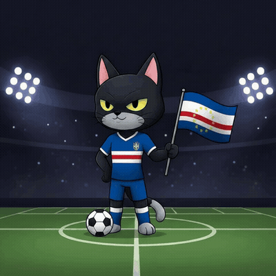 Cartoon Cat Holding Flag And Soccer Ball On Field GIF