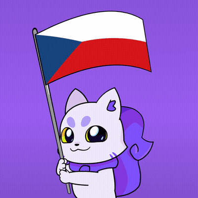 Cartoon Cat Holding Flag With Letter B GIF