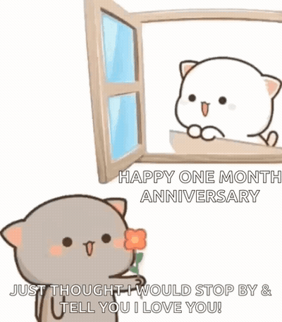 Cartoon Cat Holding Flower Looking Out Window At Another Cat GIF
