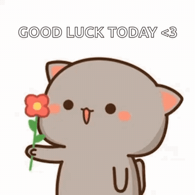 Cartoon Cat Holding Flower Saying Good Luck Today <3 GIF