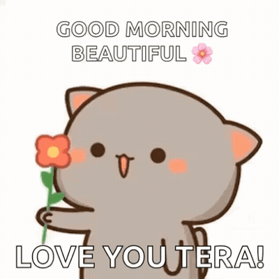 Cartoon Cat Holding Flower Saying Good Morning Beautiful Love You Tera GIF