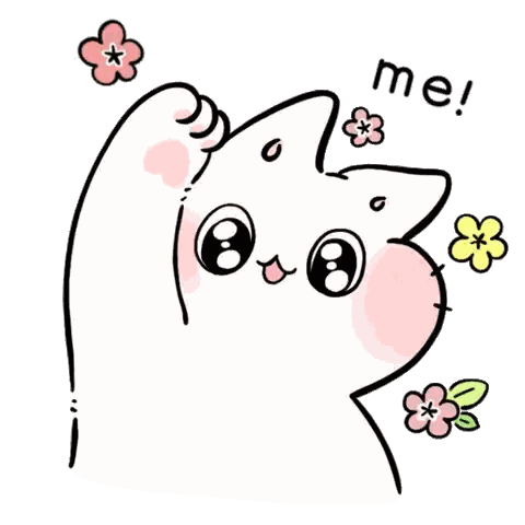 Cartoon Cat Holding Flower Saying Me Sticker