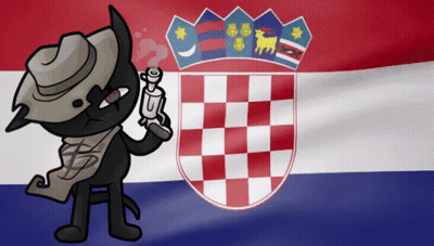 Cartoon Cat Holding Gun Croatia Flag GIF