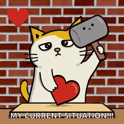 Cartoon Cat Holding Heart And Hammer GIF