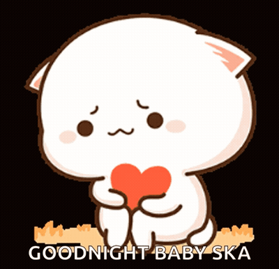 Cartoon Cat Holding Heart Saying Goodnight Baby Ska GIF