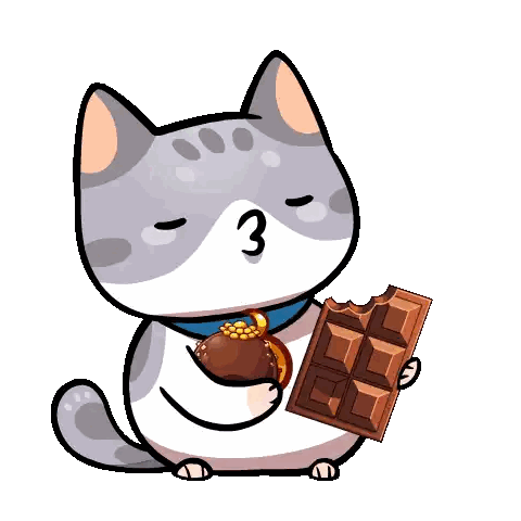 Cartoon Cat Holding Heart-Shaped Chocolate Sticker