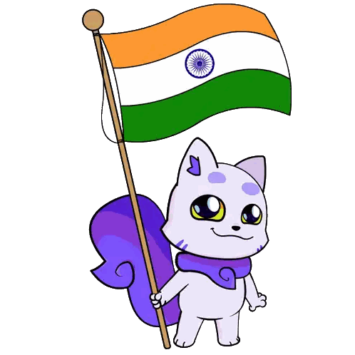 Cartoon Cat Holding India Flag Sticker