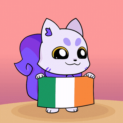 Cartoon Cat Holding Irish Flag GIF